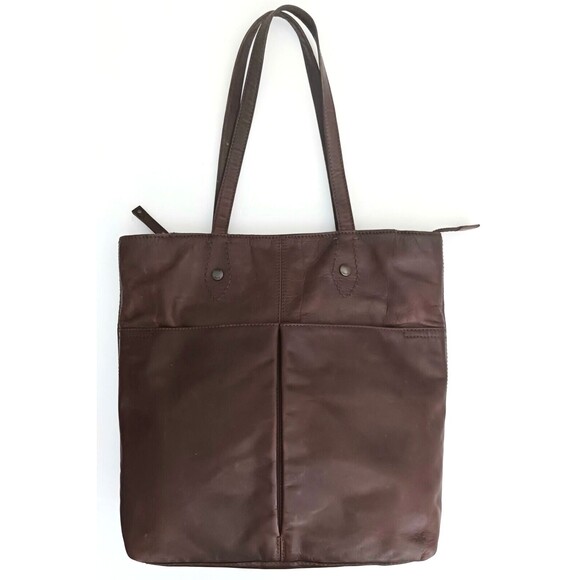 FRYE Melissa Collection Lg Dark Brown Leather Tote Bag Padded Divider Pockets - Picture 2 of 14